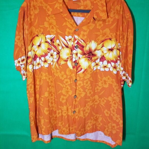 Kennington LTD Orange Hawaiian Button Up Shirt Mens Size XL Aloha Tropical - Picture 2 of 7